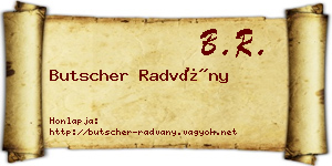 Butscher Radvány névjegykártya